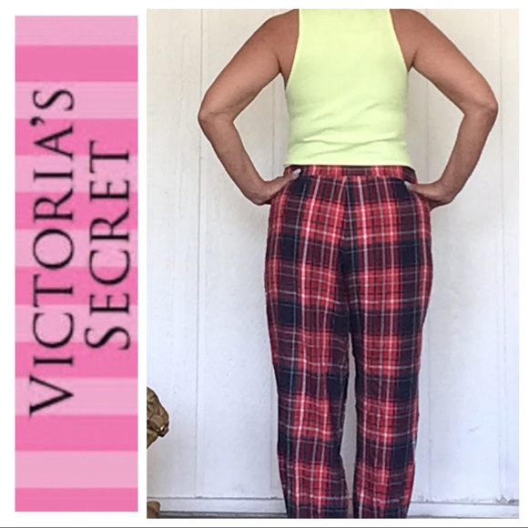 VICTORIAS SECRET RED AND GREEN PLAID FLANNEL PAJAMA SLEEP PANTS MEDIUM - Picture 3 of 10